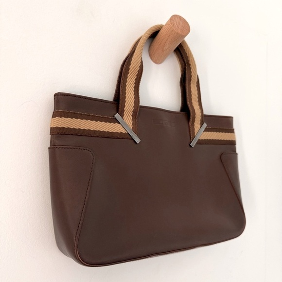 Vintage Gucci chocolate brown leather Web top handle small tote bag - Picture 6 of 16
